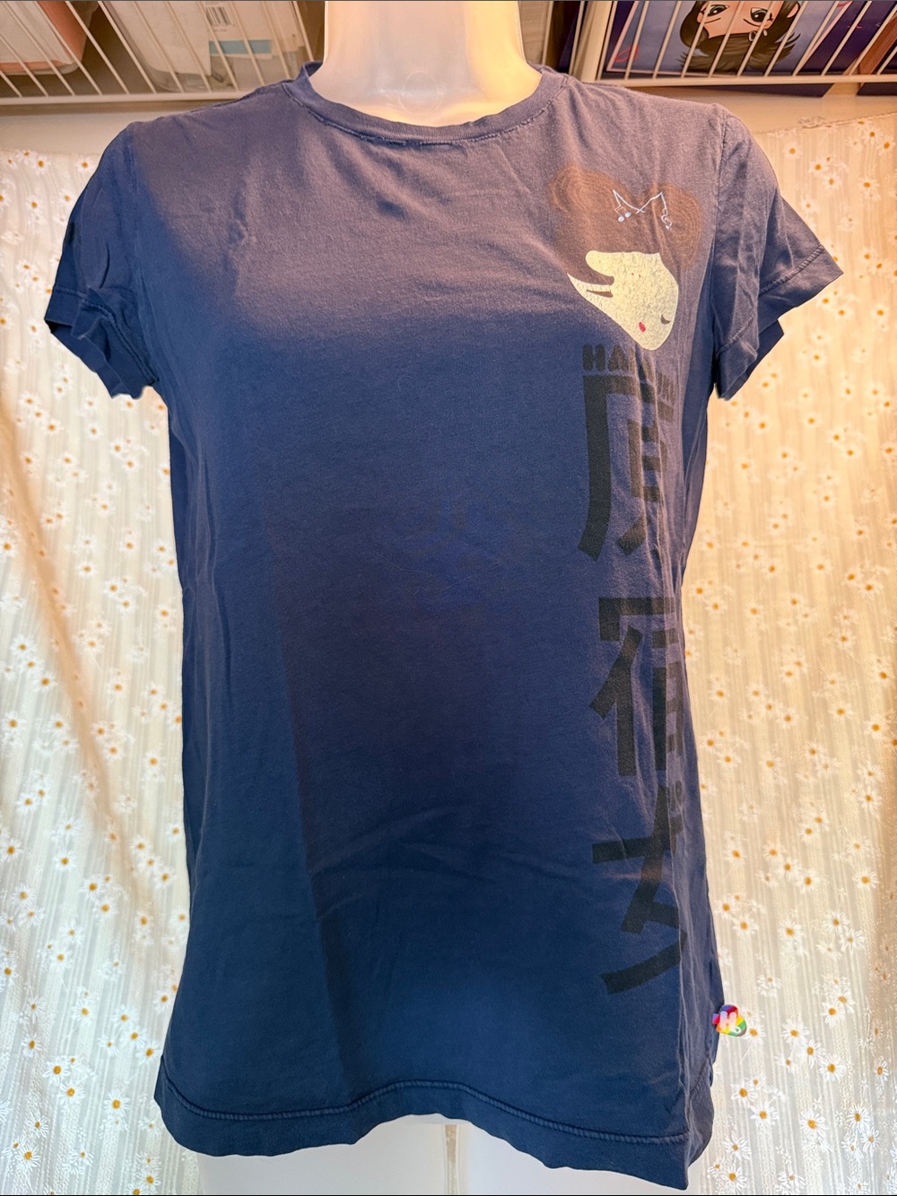 Vintage Harajuku Lovers Navy and White Graphic Tee